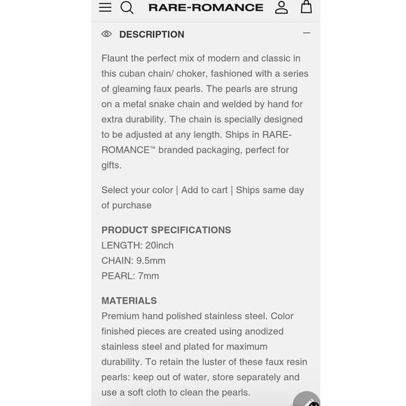 Romance Pearl Cuban Chain Gold Necklace - New in Box Unisex - Picture 7 of 10